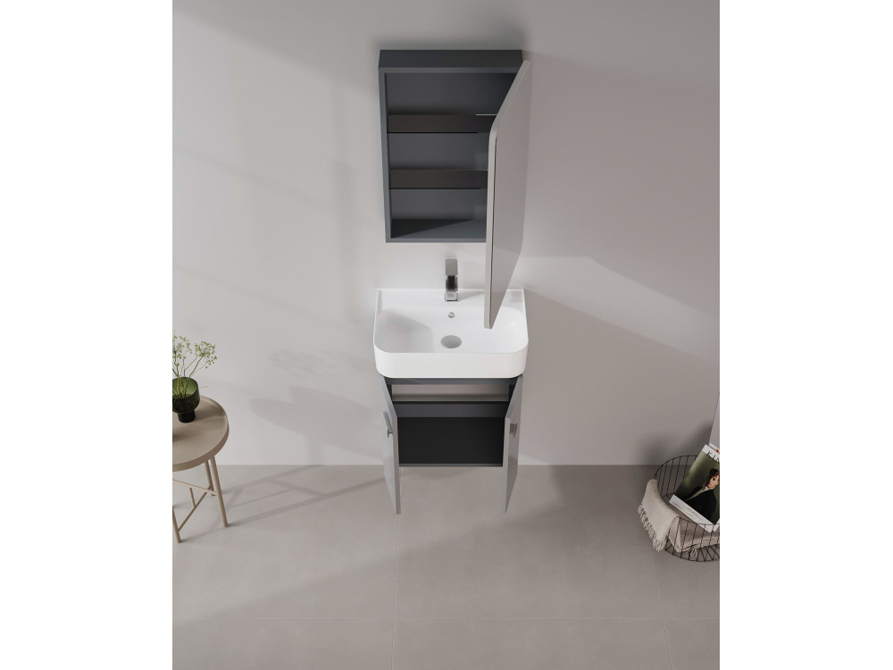 Ensemble Meuble Vasque avec Miroir (2 Pièces) "Orbit 55" - 55 x 38 x 62 cm - Grey