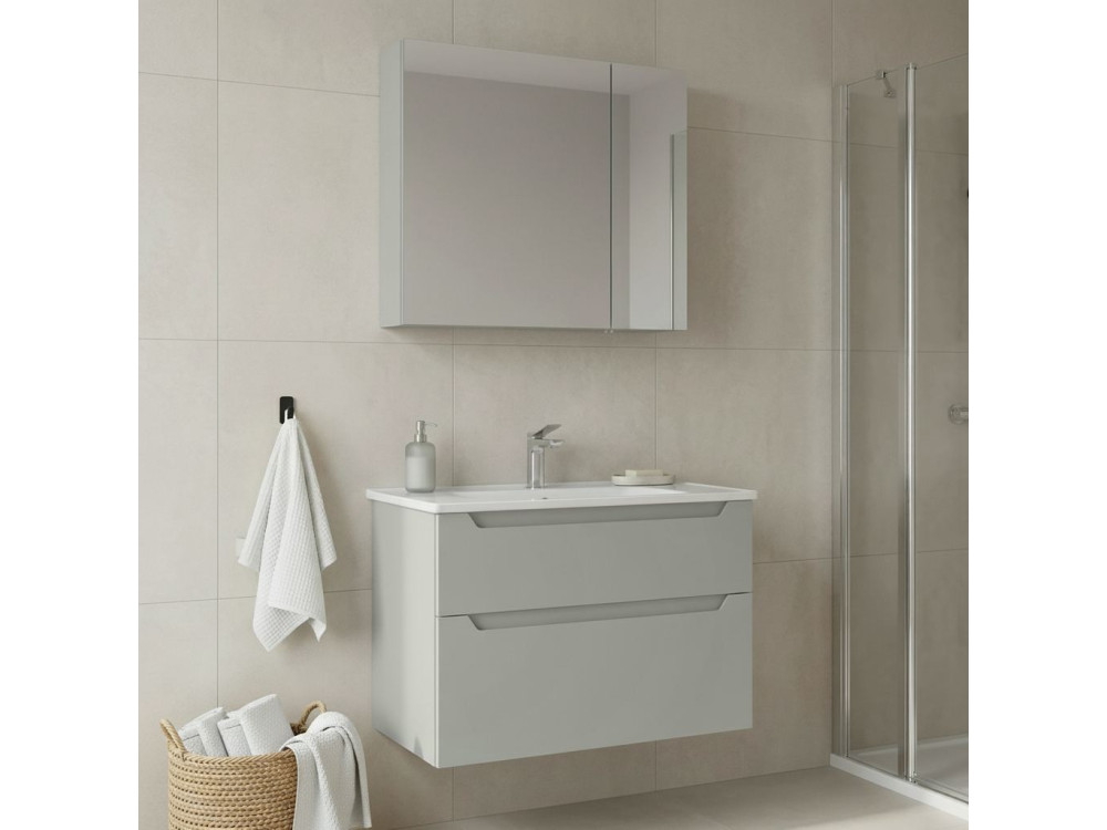Ensemble Meuble Vasque avec Miroir (2 Pièces) "Messina 85 v2" - 85 x 45 x 55 cm - Matte Cashmere