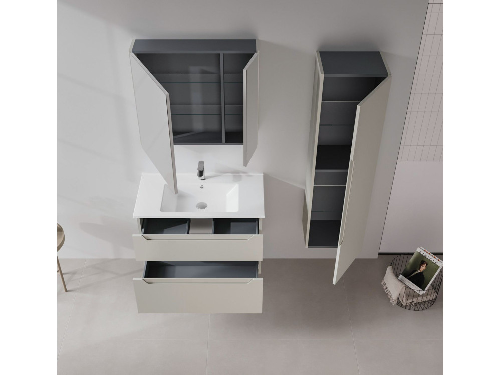 Ensemble Meuble Vasque avec Miroir (2 Pièces) "Messina 85 v2" - 85 x 45 x 55 cm - Matte Cashmere