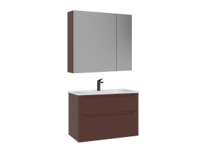 Ensemble Meuble Vasque avec Miroir (2 Pièces) "Messina 85 v2" - 85 x 45 x 55 cm - Matte Red