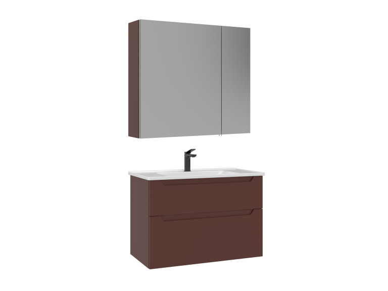 Ensemble Meuble Vasque avec Miroir (2 Pièces) "Messina 85 v2" - 85 x 45 x 55 cm - Matte Red