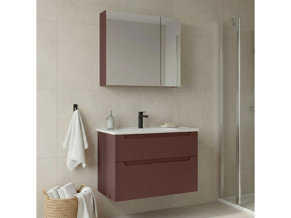 Ensemble Meuble Vasque avec Miroir (2 Pièces) "Messina 85 v2" - 85 x 45 x 55 cm - Matte Red