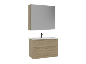 Ensemble Meuble Vasque avec Miroir (2 Pièces) "Messina 85 v2" - 85 x 45 x 55 cm - Oak