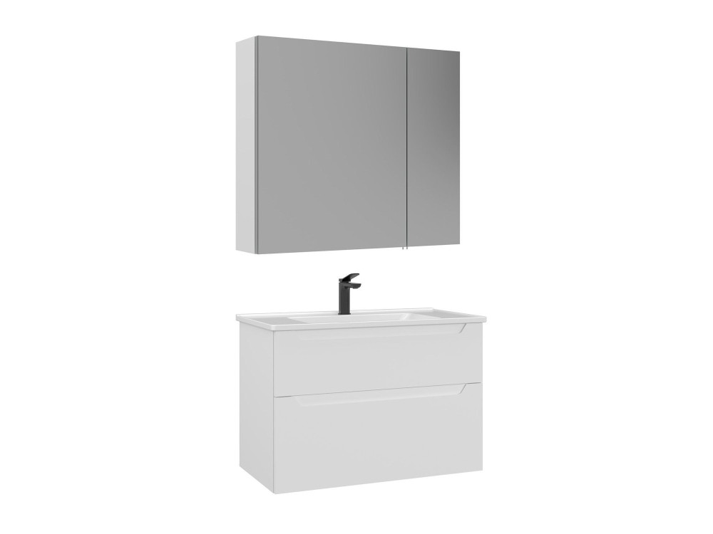 Ensemble Meuble Vasque avec Miroir (2 Pièces) "Messina 85 v2" - 85 x 45 x 55 cm - Matte White