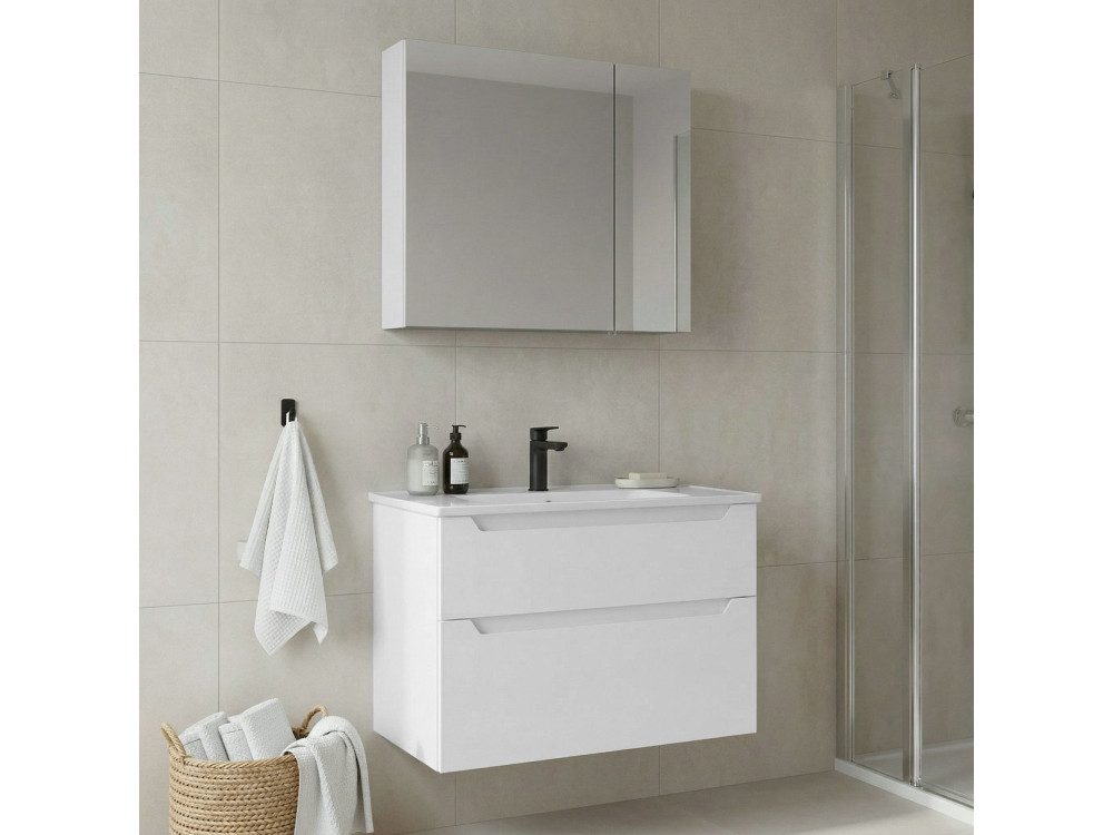 Ensemble Meuble Vasque avec Miroir (2 Pièces) "Messina 85 v2" - 85 x 45 x 55 cm - Matte White