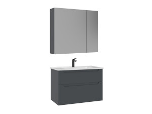 Ensemble Meuble Vasque avec Miroir (2 Pièces) "Messina 85 v2" - 85 x 45 x 55 cm - Matte Anthracite