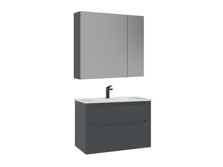 Ensemble Meuble Vasque avec Miroir (2 Pièces) "Messina 85 v2" - 85 x 45 x 55 cm - Matte Anthracite