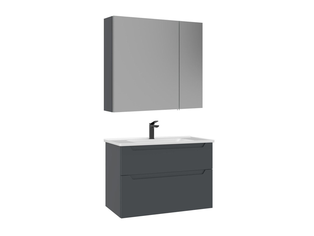 Ensemble Meuble Vasque avec Miroir (2 Pièces) "Messina 85 v2" - 85 x 45 x 55 cm - Matte Anthracite
