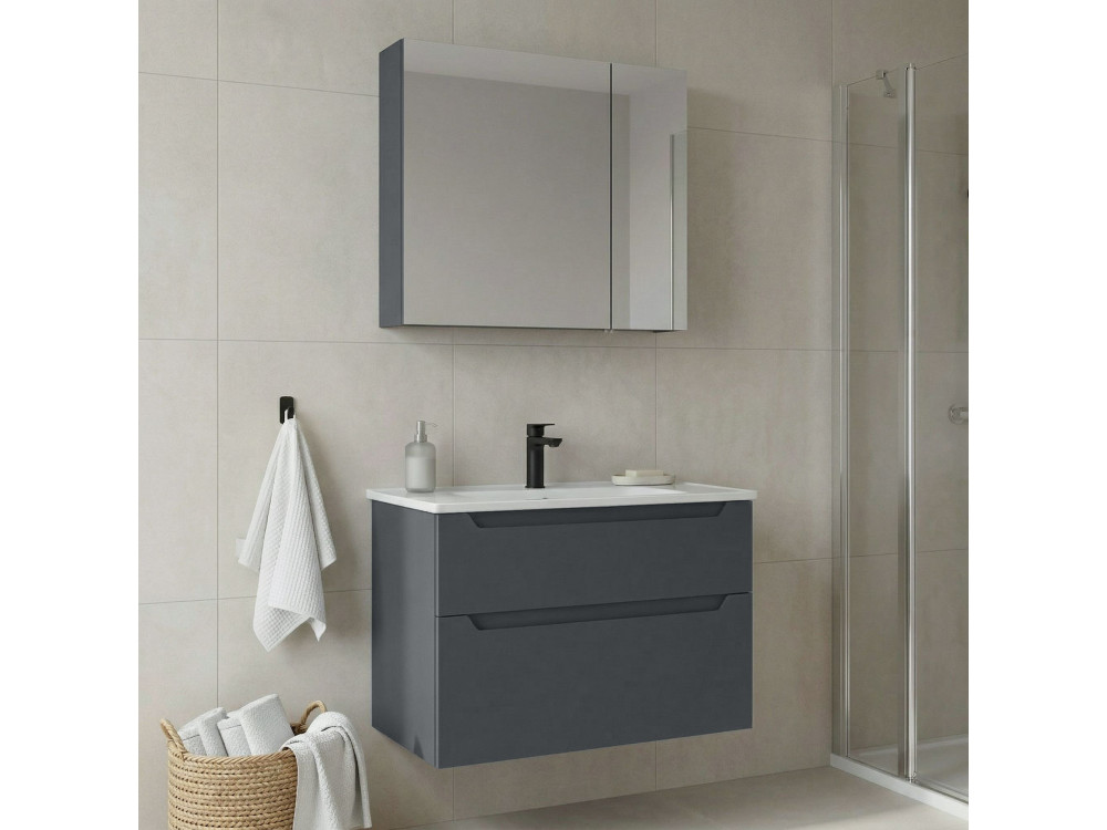 Ensemble Meuble Vasque avec Miroir (2 Pièces) "Messina 85 v2" - 85 x 45 x 55 cm - Matte Anthracite