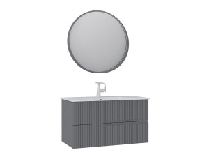 Ensemble Meuble Vasque avec Miroir (2 Pièces) "Moonlight 90 v2" - 91 x 51 x 51 cm - Matte Grey