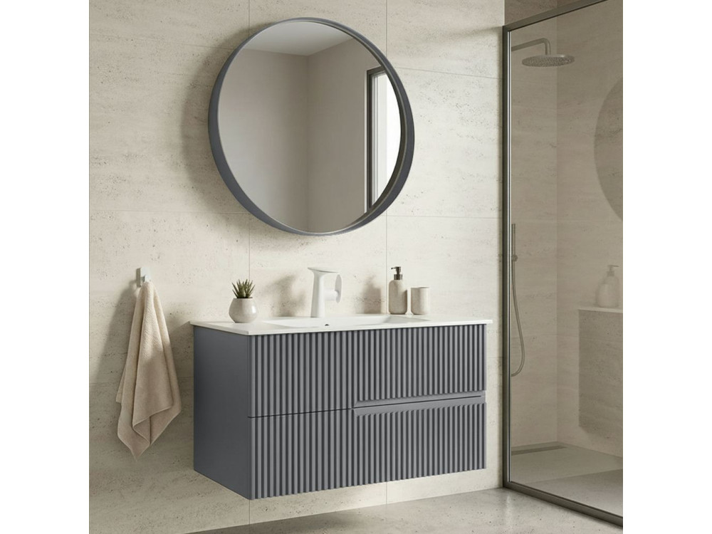 Ensemble Meuble Vasque avec Miroir (2 Pièces) "Moonlight 90 v2" - 91 x 51 x 51 cm - Matte Grey