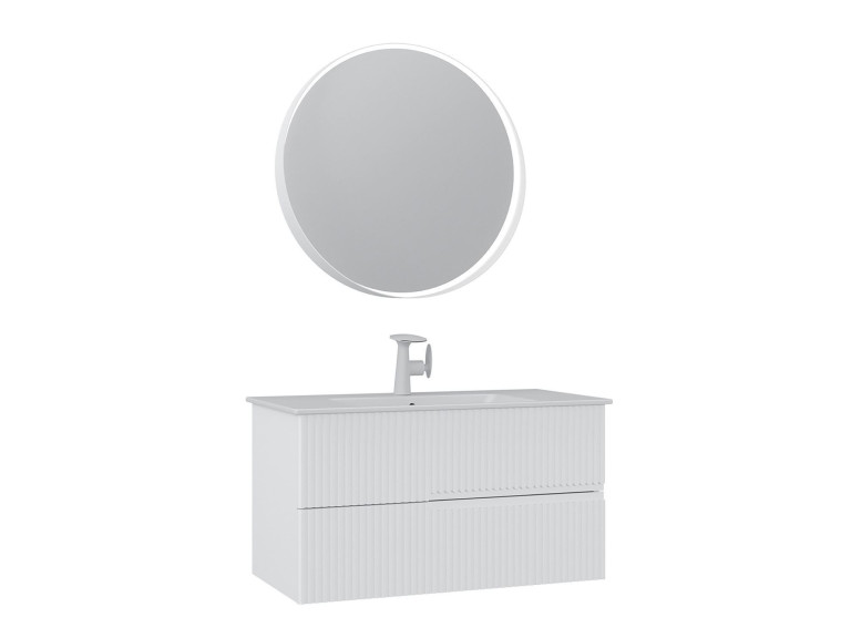 Ensemble Meuble Vasque avec Miroir (2 Pièces) "Moonlight 90 v2" - 91 x 51 x 51 cm - Matte White