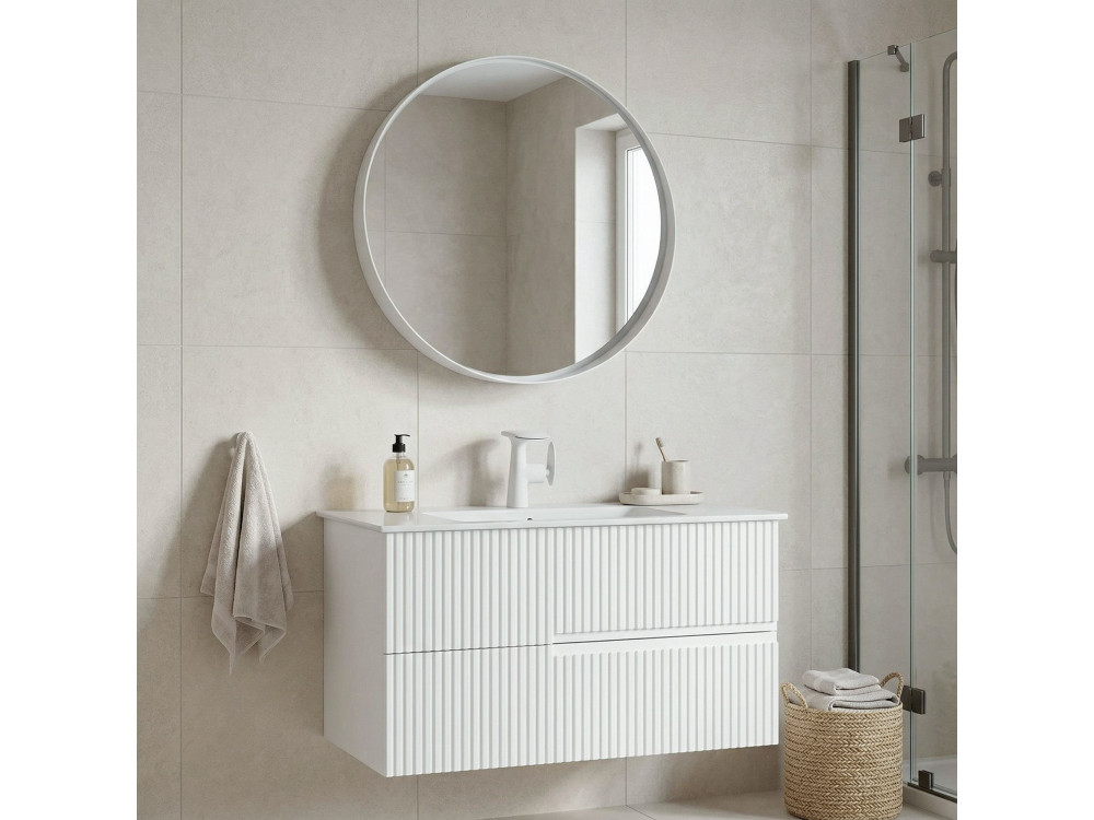 Ensemble Meuble Vasque avec Miroir (2 Pièces) "Moonlight 90 v2" - 91 x 51 x 51 cm - Matte White