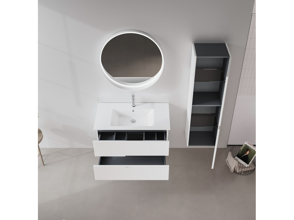 Ensemble Meuble Vasque avec Miroir (2 Pièces) "Moonlight 90 v2" - 91 x 51 x 51 cm - Matte White