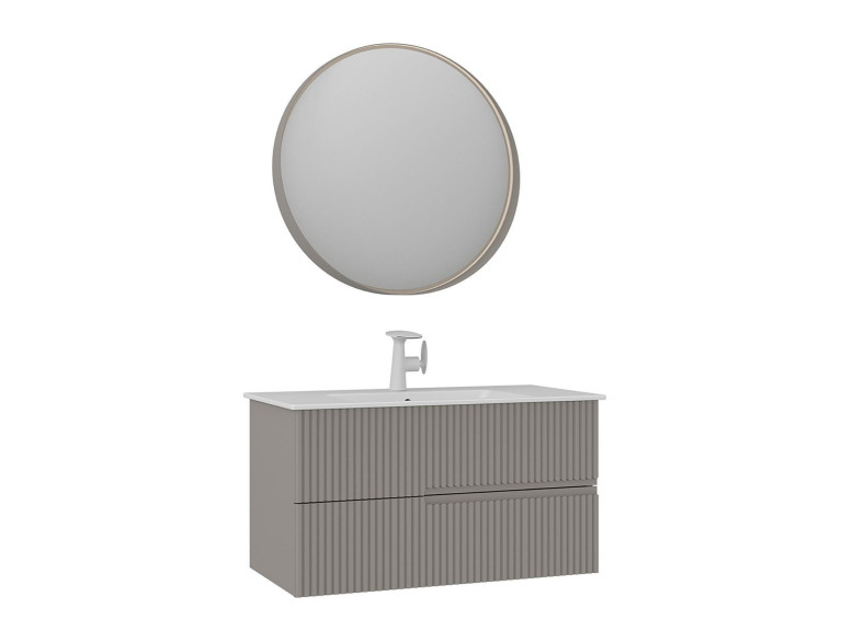 Ensemble Meuble Vasque avec Miroir (2 Pièces) "Moonlight 90 v2" - 91 x 51 x 51 cm - Matte Mink