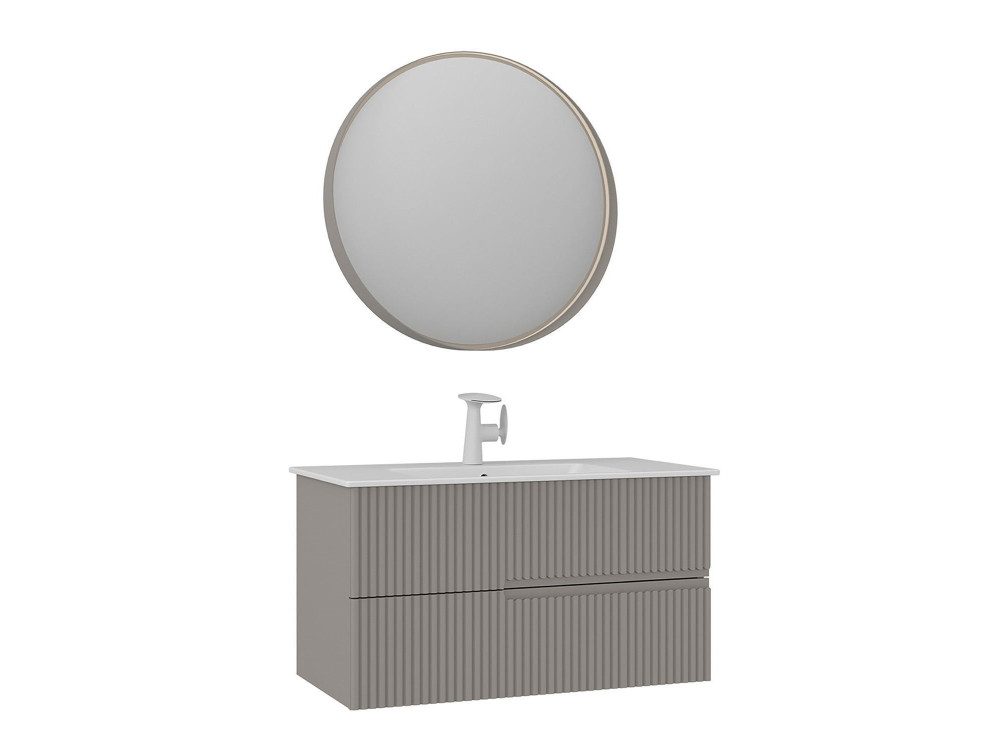 Ensemble Meuble Vasque avec Miroir (2 Pièces) "Moonlight 90 v2" - 91 x 51 x 51 cm - Matte Mink