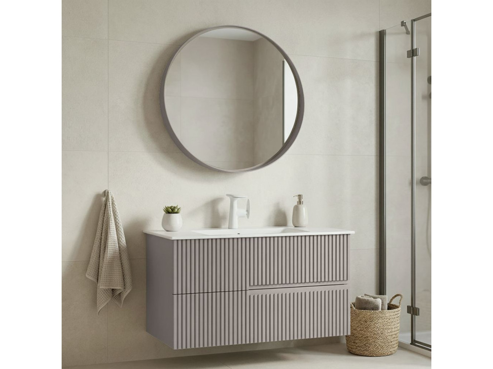 Ensemble Meuble Vasque avec Miroir (2 Pièces) "Moonlight 90 v2" - 91 x 51 x 51 cm - Matte Mink