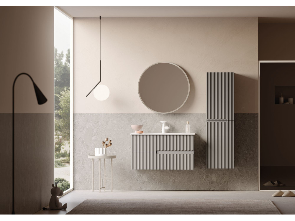 Ensemble Meuble Vasque avec Miroir (2 Pièces) "Moonlight 90 v2" - 91 x 51 x 51 cm - Matte Mink