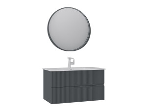 Ensemble Meuble Vasque avec Miroir (2 Pièces) "Moonlight 90 v2" - 91 x 51 x 51 cm - Matte Anthracite