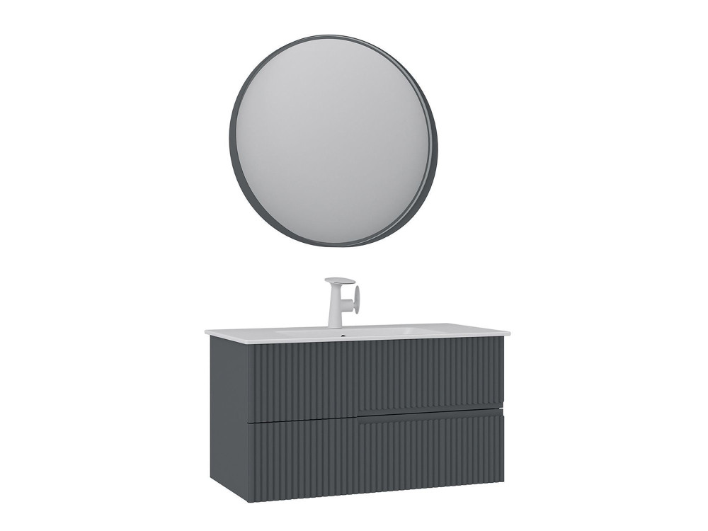Ensemble Meuble Vasque avec Miroir (2 Pièces) "Moonlight 90 v2" - 91 x 51 x 51 cm - Matte Anthracite