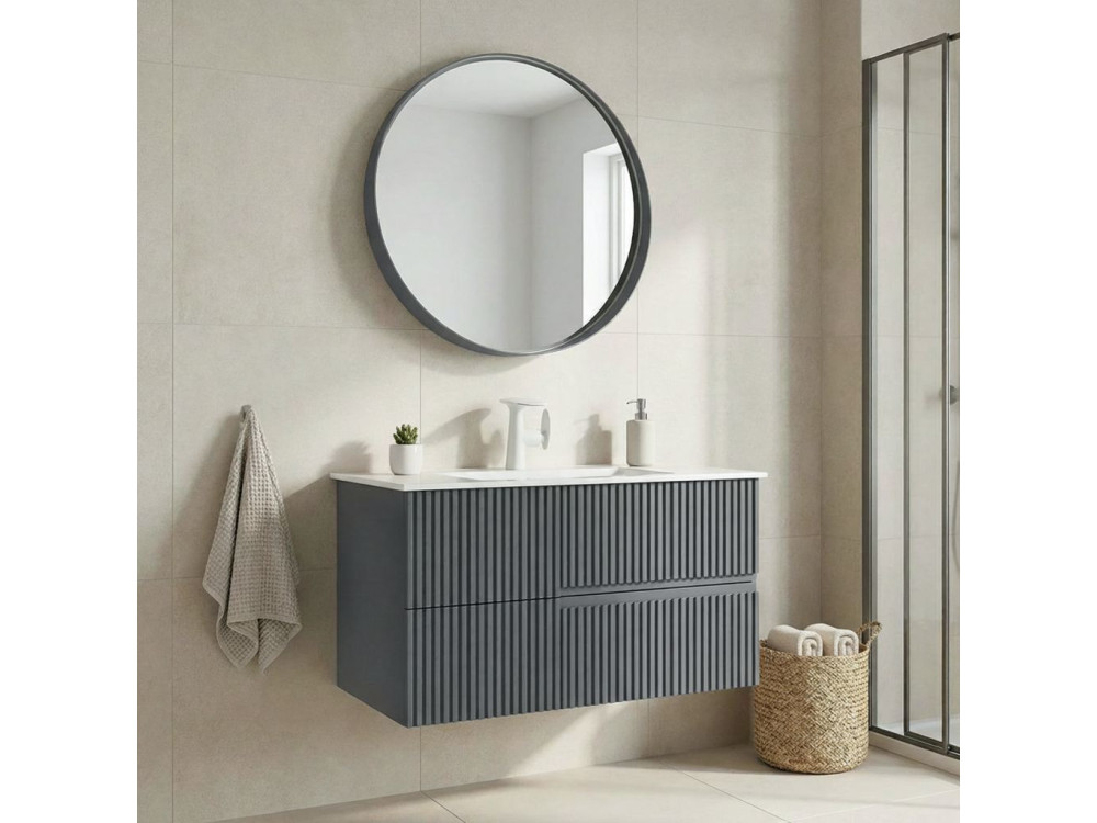 Ensemble Meuble Vasque avec Miroir (2 Pièces) "Moonlight 90 v2" - 91 x 51 x 51 cm - Matte Anthracite