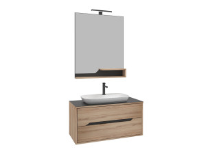 Ensemble Meuble Vasque avec Miroir (2 Pièces) "Galia 100 v2" - 100 x 50 x 50 cm - Oak