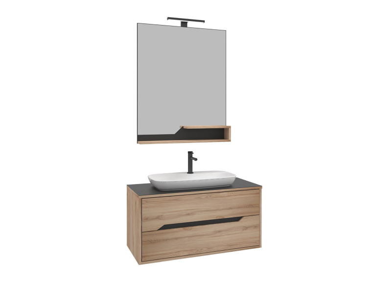 Ensemble Meuble Vasque avec Miroir (2 Pièces) "Galia 100 v2" - 100 x 50 x 50 cm - Oak