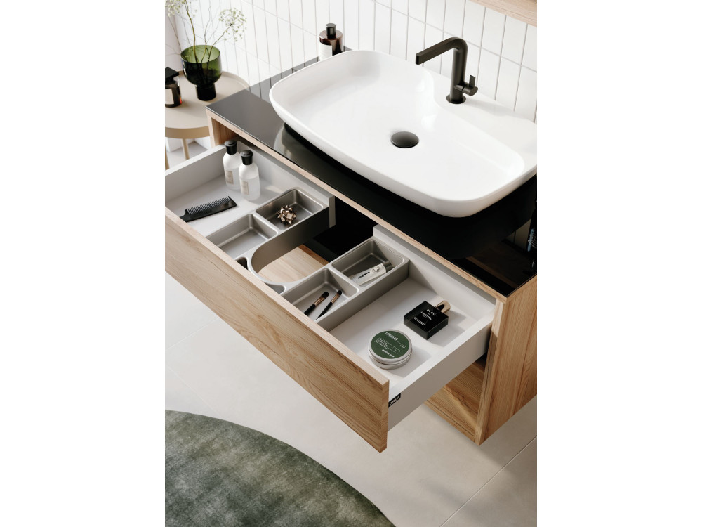 Ensemble Meuble Vasque avec Miroir (2 Pièces) "Galia 100 v2" - 100 x 50 x 50 cm - Oak