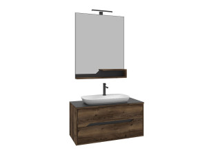 Ensemble Meuble Vasque avec Miroir (2 Pièces) "Galia 100 v2" - 100 x 50 x 50 cm - Walnut