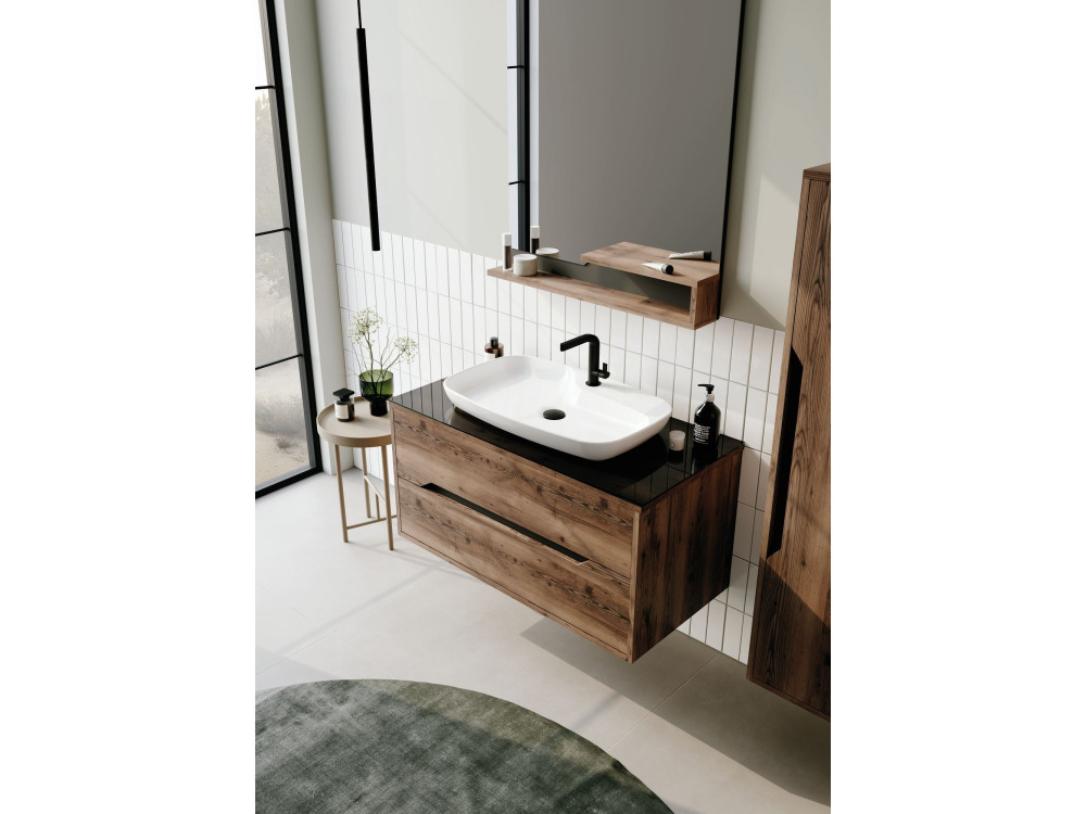 Ensemble Meuble Vasque avec Miroir (2 Pièces) "Galia 100 v2" - 100 x 50 x 50 cm - Walnut