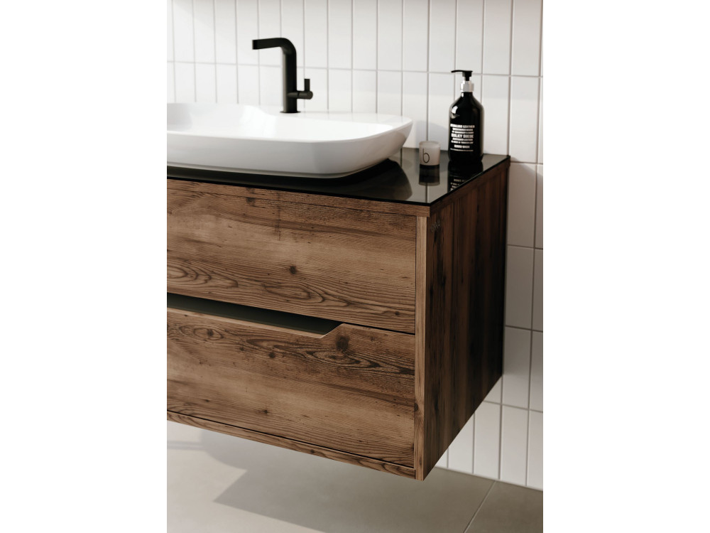 Ensemble Meuble Vasque avec Miroir (2 Pièces) "Galia 100 v2" - 100 x 50 x 50 cm - Walnut