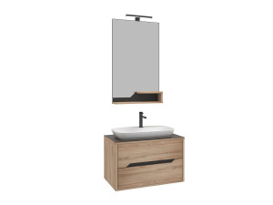 Ensemble Meuble Vasque avec Miroir (2 Pièces) "Galia 80 v2" - 100 x 50 x 50 cm - Oak