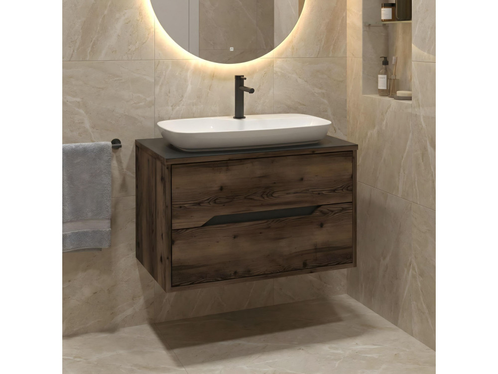 Meuble Vasque "Galia 80 v2" - 80 x 50 x 50 cm - Dark Walnut
