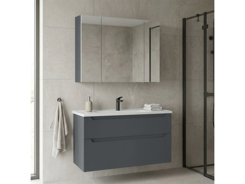 Ensemble Meuble Vasque avec Miroir (2 Pièces) "Messina 100 v2" - 100 x 45 x 55 cm - Matte Anthracite