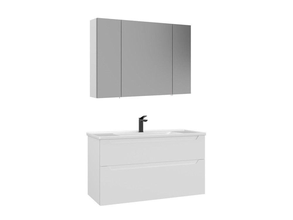 Ensemble Meuble Vasque avec Miroir (2 Pièces) "Messina 100 v2" - 100 x 45 x 55 cm - Matte White