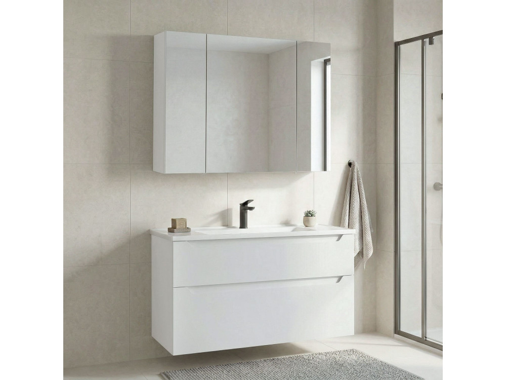 Ensemble Meuble Vasque avec Miroir (2 Pièces) "Messina 100 v2" - 100 x 45 x 55 cm - Matte White