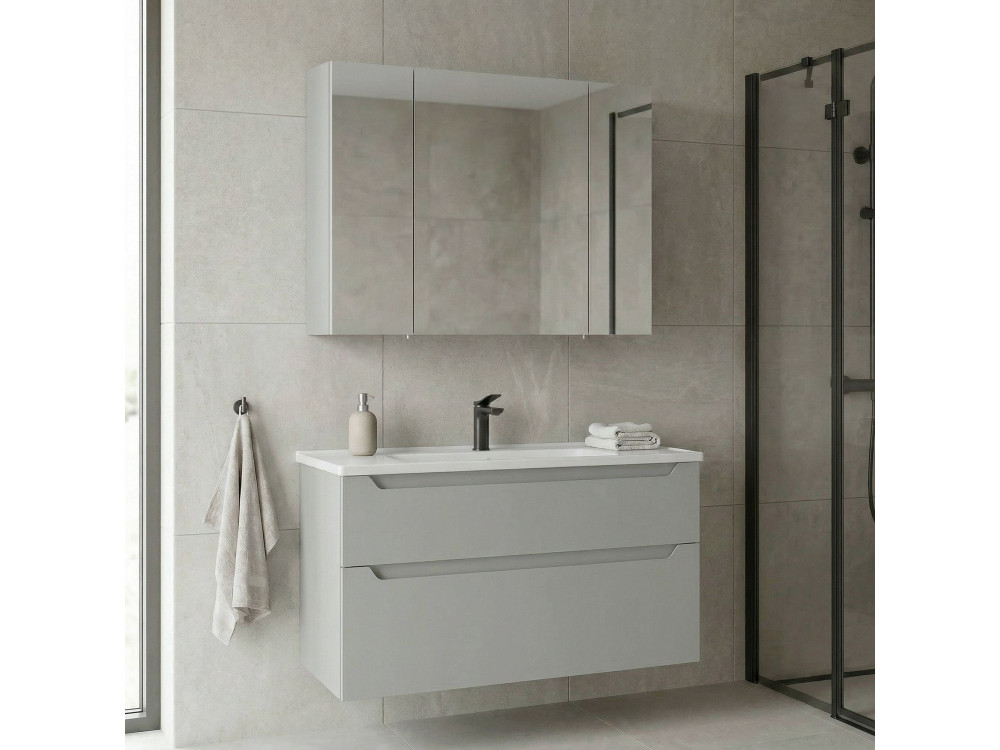 Ensemble Meuble Vasque avec Miroir (2 Pièces) "Messina 100 v2" - 100 x 45 x 55 cm - Matte Cashmere