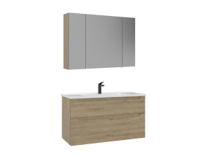 Ensemble Meuble Vasque avec Miroir (2 Pièces) "Messina 100 v2" - 100 x 45 x 55 cm - Oak