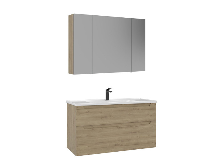 Ensemble Meuble Vasque avec Miroir (2 Pièces) "Messina 100 v2" - 100 x 45 x 55 cm - Oak