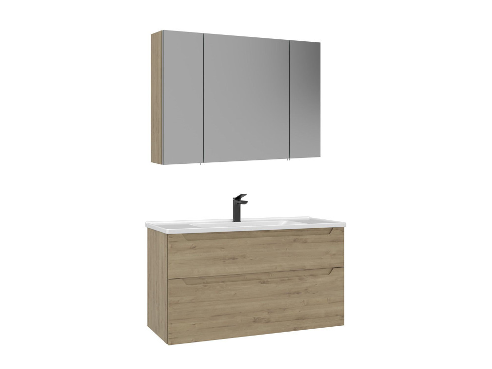 Ensemble Meuble Vasque avec Miroir (2 Pièces) "Messina 100 v2" - 100 x 45 x 55 cm - Oak