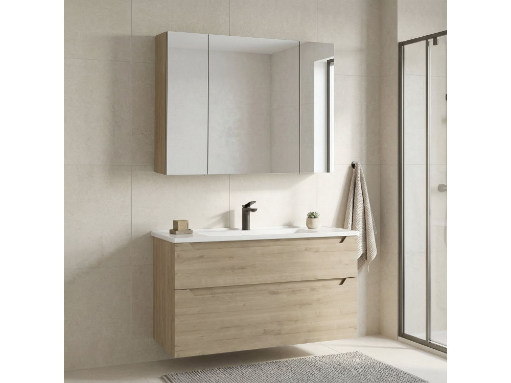 Ensemble Meuble Vasque avec Miroir (2 Pièces) "Messina 100 v2" - 100 x 45 x 55 cm - Oak