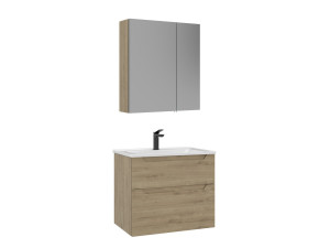 Ensemble Meuble Vasque avec Miroir (2 Pièces) "Messina 65 v2" - 65 x 45 x 55 cm - Oak