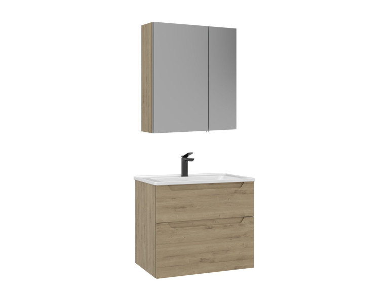 Ensemble Meuble Vasque avec Miroir (2 Pièces) "Messina 65 v2" - 65 x 45 x 55 cm - Oak