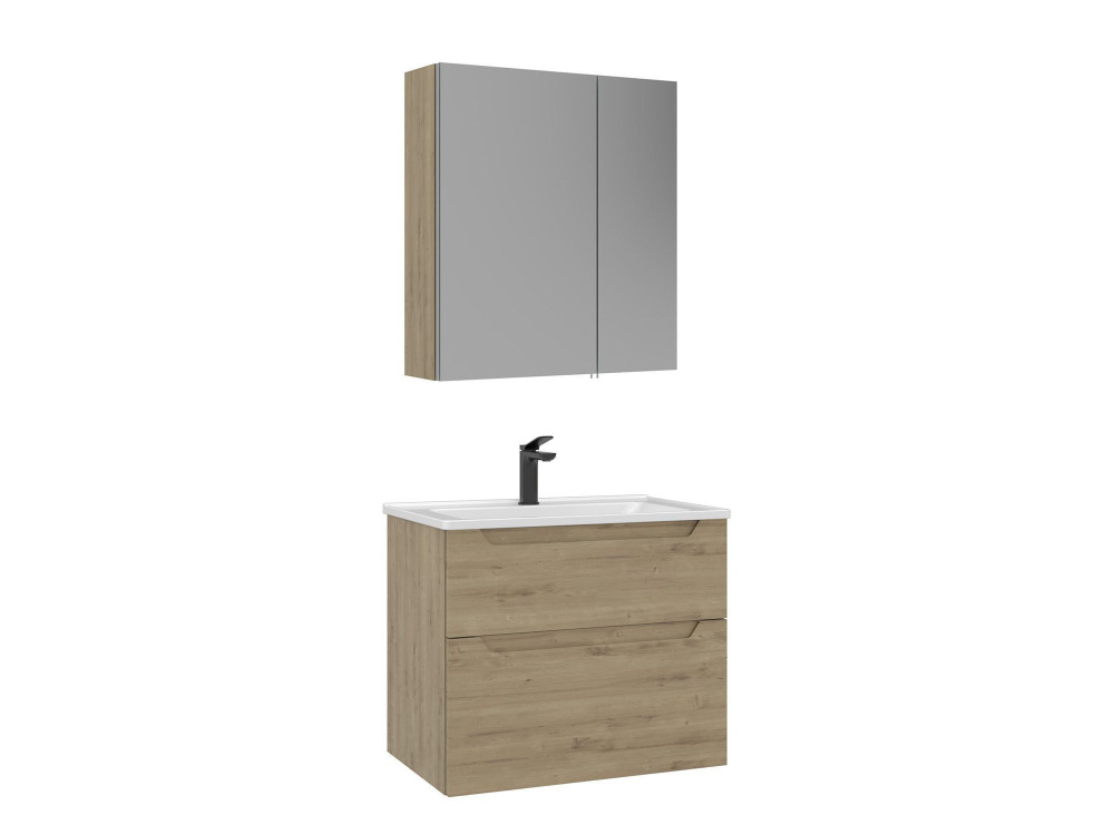 Ensemble Meuble Vasque avec Miroir (2 Pièces) "Messina 65 v2" - 65 x 45 x 55 cm - Oak