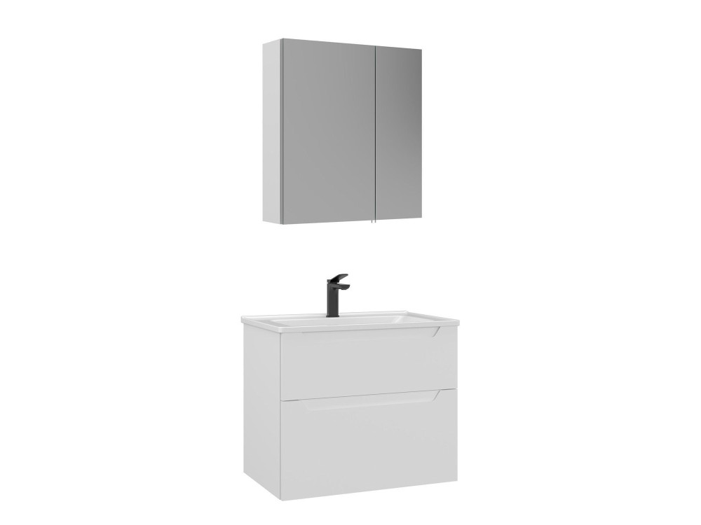 Ensemble Meuble Vasque avec Miroir (2 Pièces) "Messina 65 v2" - 65 x 45 x 55 cm - Matte White