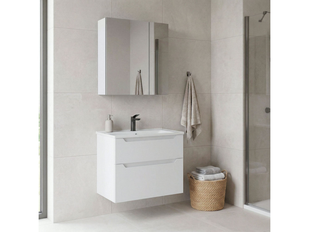 Ensemble Meuble Vasque avec Miroir (2 Pièces) "Messina 65 v2" - 65 x 45 x 55 cm - Matte White