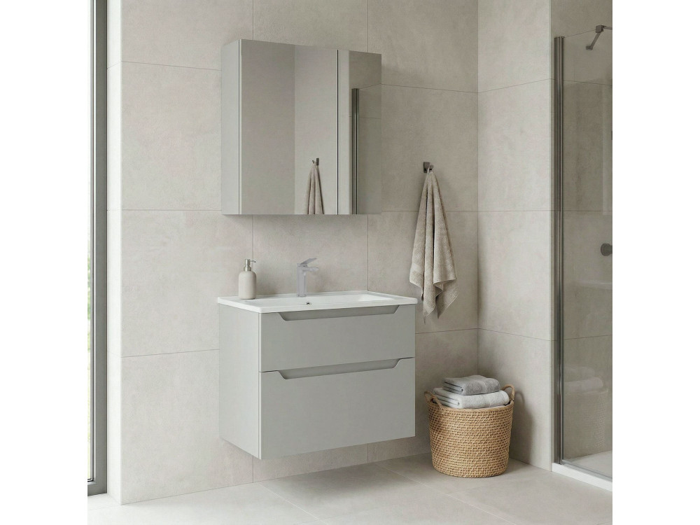 Ensemble Meuble Vasque avec Miroir (2 Pièces) "Messina 65 v2" - 65 x 45 x 55 cm - Matte Cashmere