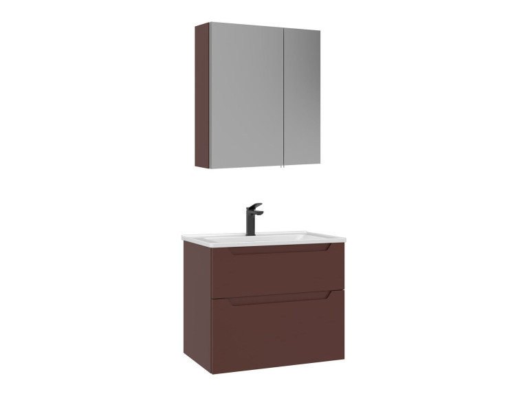 Ensemble Meuble Vasque avec Miroir (2 Pièces) "Messina 65 v2" - 65 x 45 x 55 cm - Matte Red