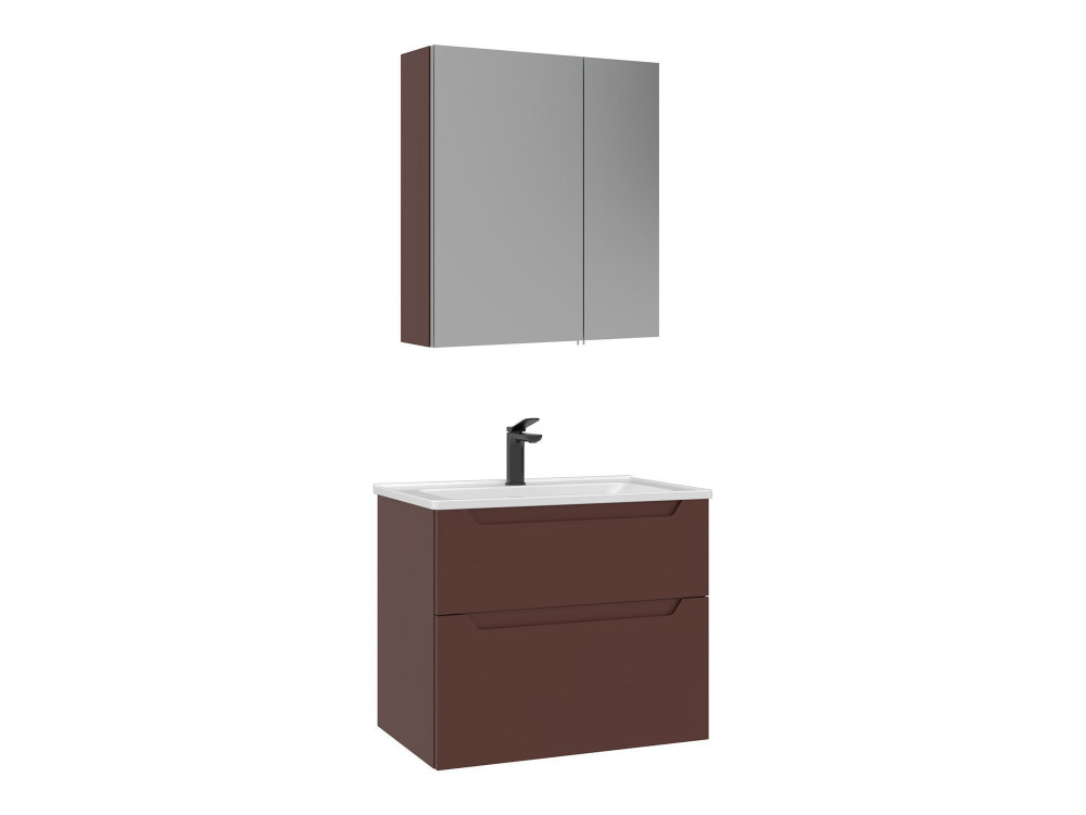 Ensemble Meuble Vasque avec Miroir (2 Pièces) "Messina 65 v2" - 65 x 45 x 55 cm - Matte Red