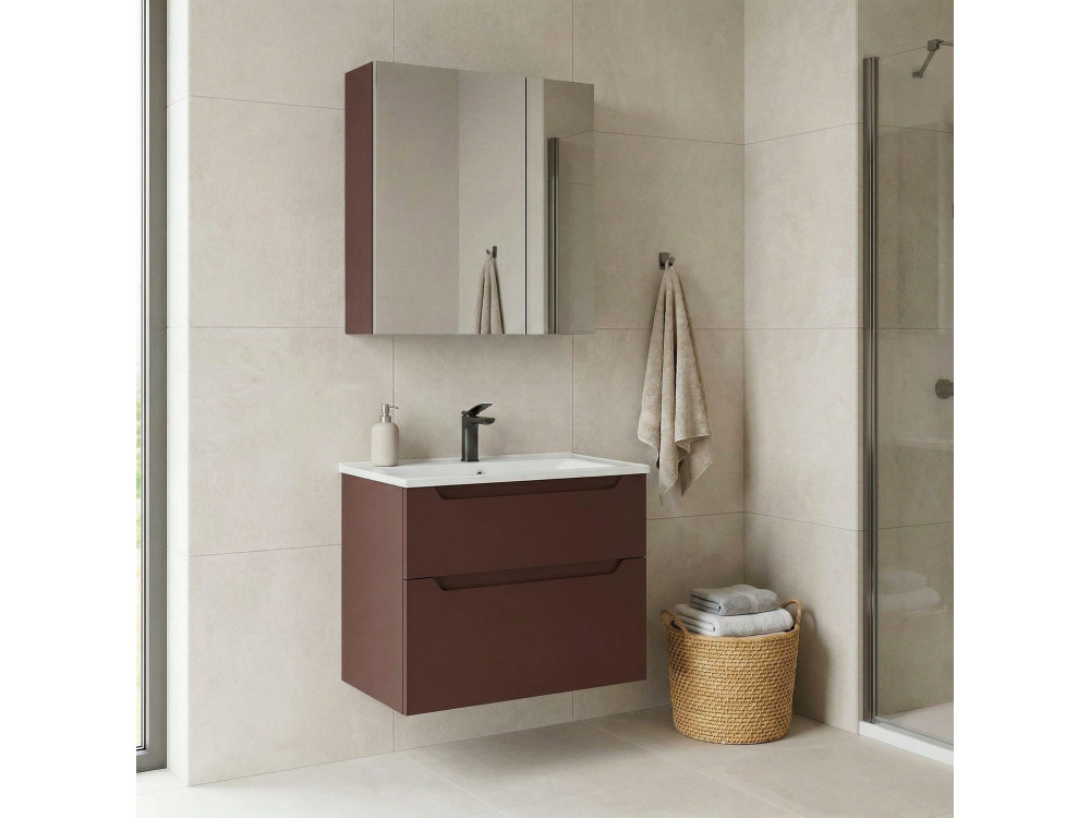 Ensemble Meuble Vasque avec Miroir (2 Pièces) "Messina 65 v2" - 65 x 45 x 55 cm - Matte Red